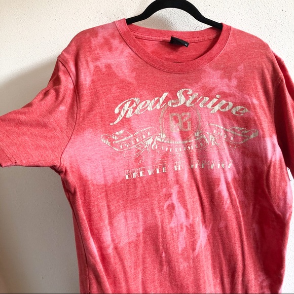 RED STRIPE bleach dyed graphic tee shirt XL - Picture 2 of 7